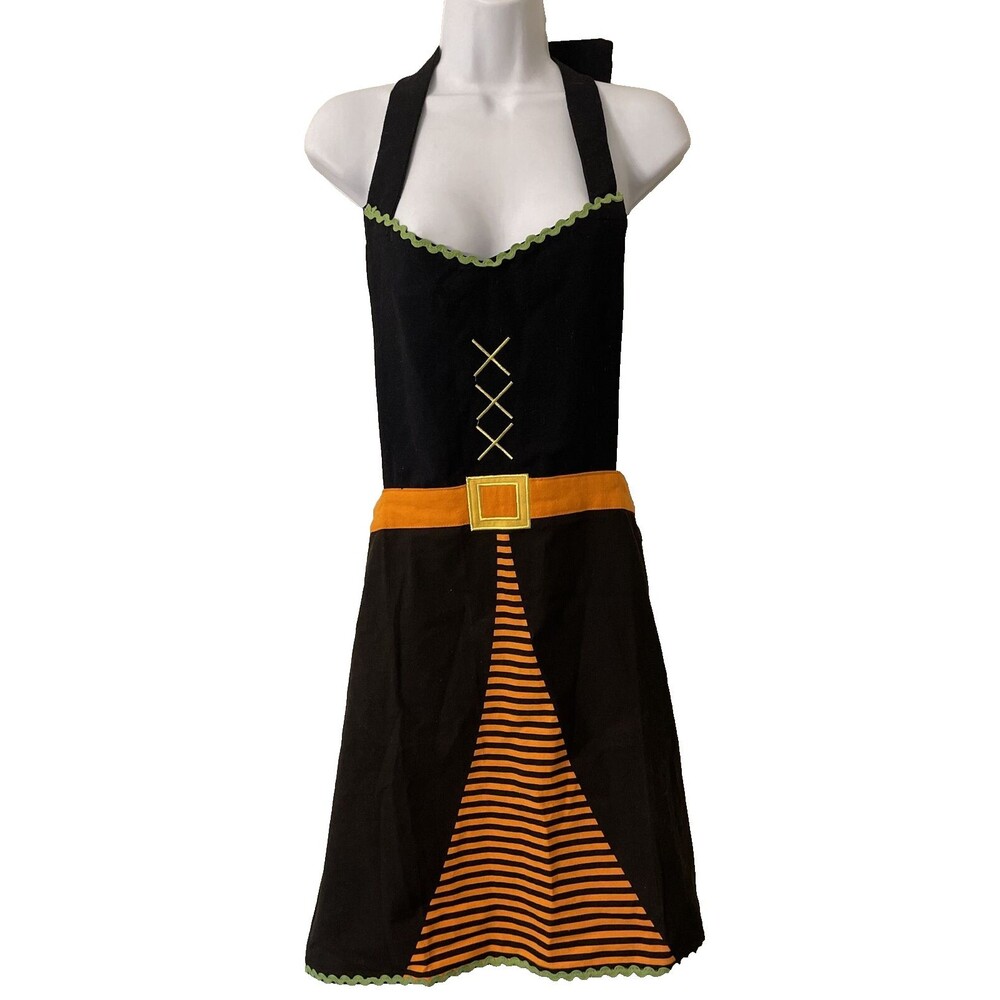 Halloween Witch Apron Cottage Witch Kitchen Witch Orange Black One Size